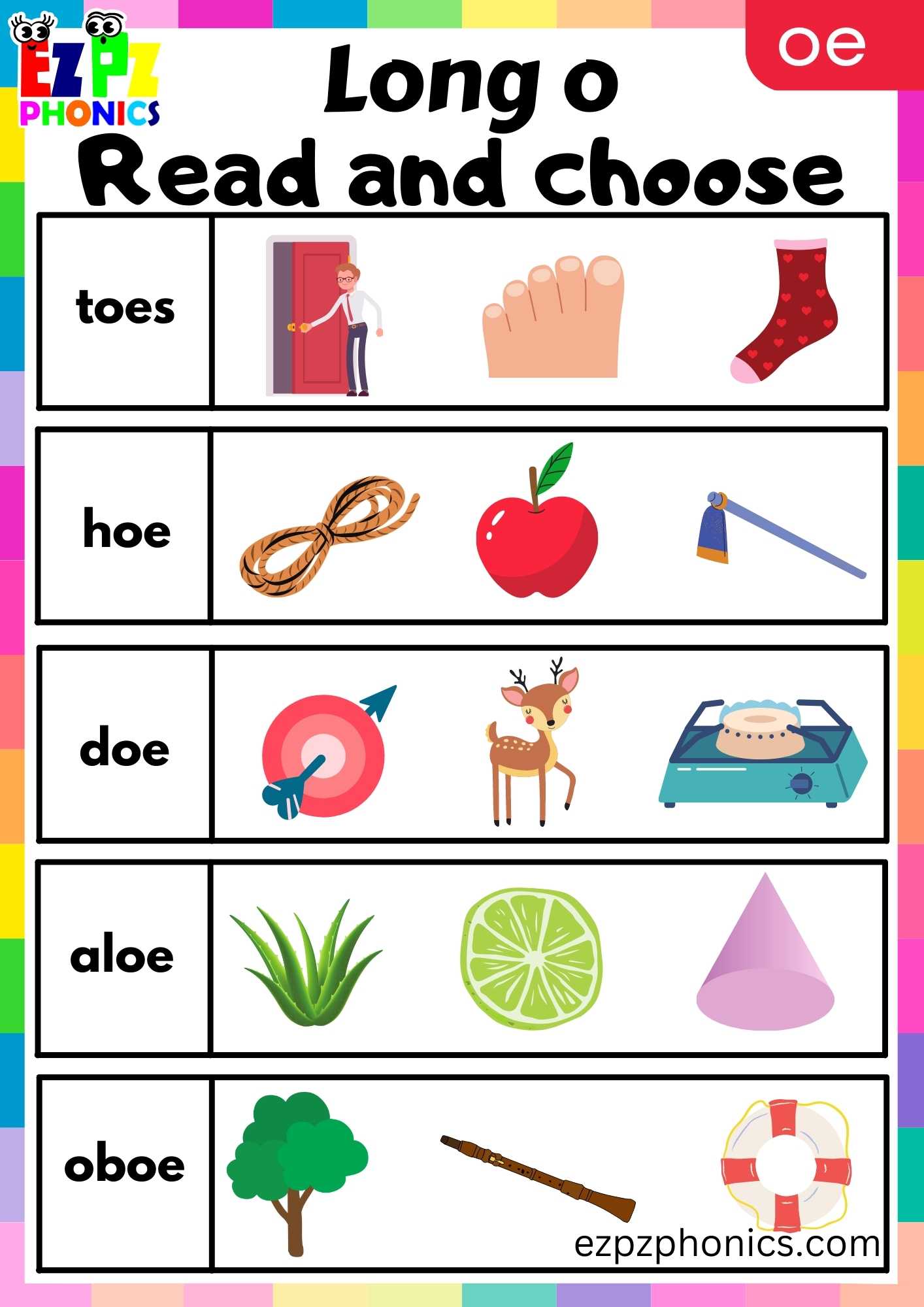 OE Words Read And Choose Long O Phonics Worksheet